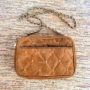 SUEDE Quilted Purse with Gold Chain Strap